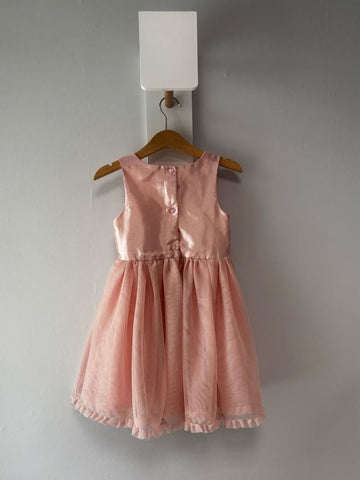 Официална розова рокля със сатенена горна част и голяма лъскава пачка/3-4г