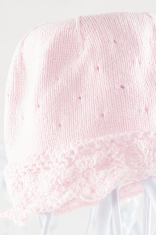 Нежно розова памучна шапка със ситна плетка и дантела, H&M/ 12-18м.