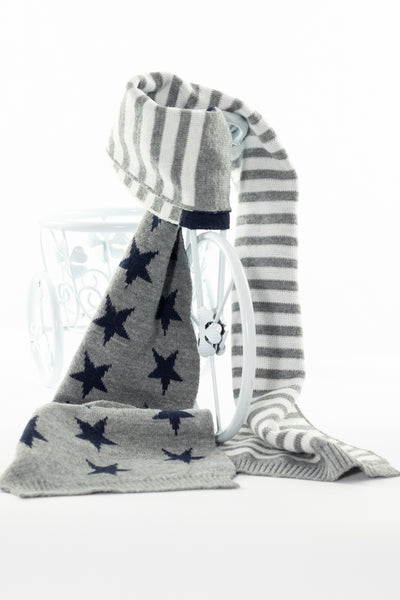 Комплект шапка и двулицев шал в гълъбово сиво на звездички, BENETTON/ 0-1г.