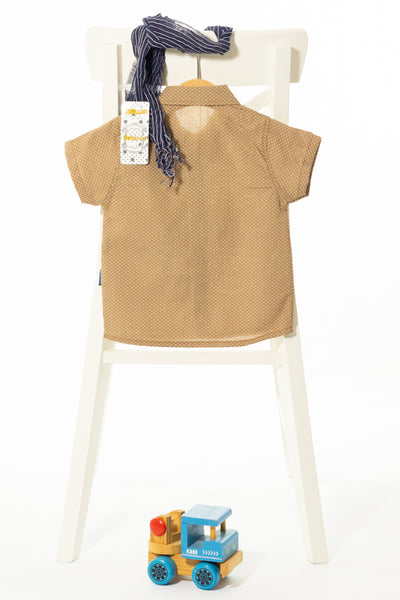 Детски комплект риза с къс ръкав, дънкови панталони и памучен шал, BEBISSO (С ЕТИКЕТ) / 3г.