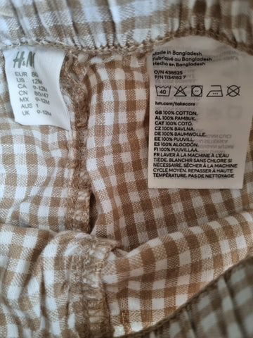 Летен тънък кариран панталон в бежово и бяло H&M/80см/9-12м