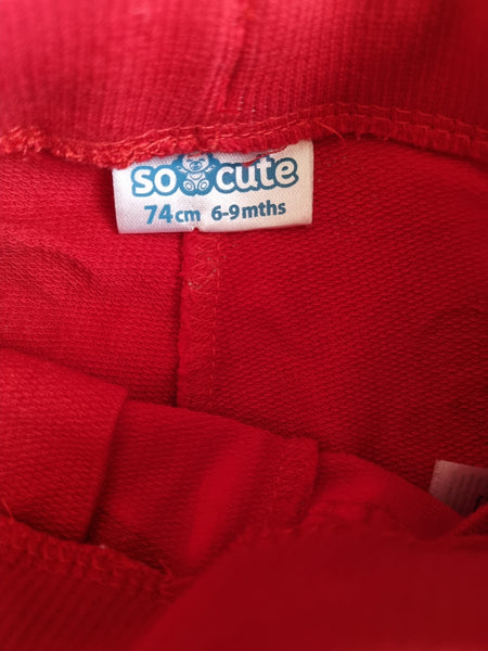 Червен плътен панталон в коледна щампа SO Cute/74см/6-9м