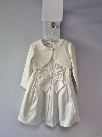 Комплект официална бяла сатенена рокля с голяма панделка и болеро Contract/92см