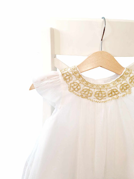 Елегантна бяла тюлена рокля със златна бродерия/ H&M 6-9м.