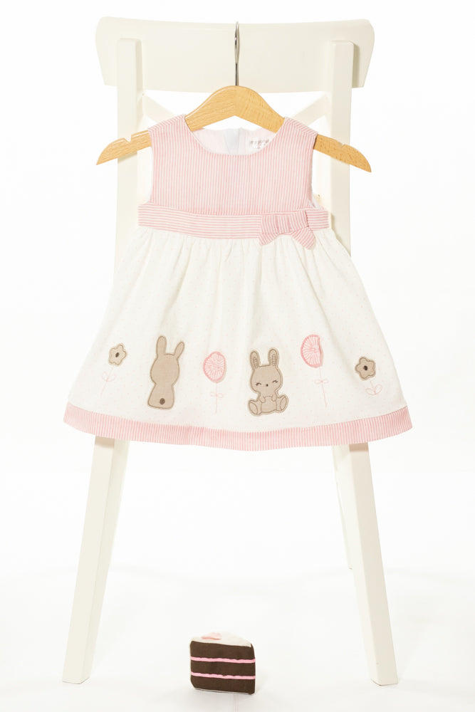 Нежна памучна рокля в бяло и розово с апликации на зайчета и цветя, MAYORAL/ 6-9м., 75см.