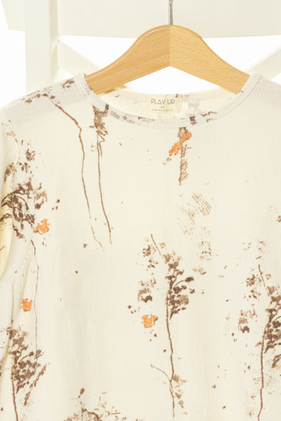 Памучна блуза, туника, с дълъг ръкав в нежно екрю с горски мотиви, PLAY UP/ 4г.
