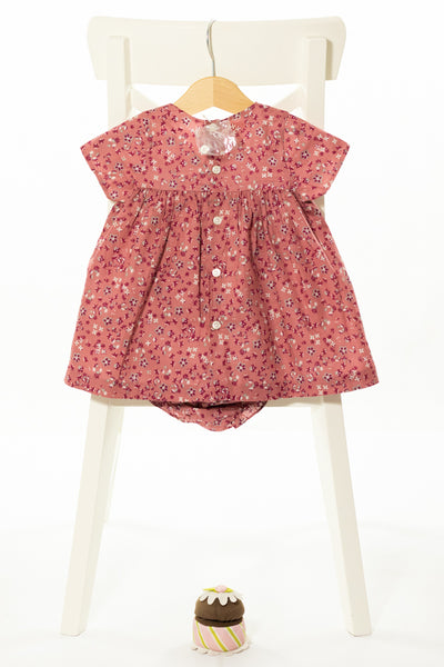 Кокетен комплект рокля и гащички в нежно горско розово на ситни цветя (С ЕТИКЕТ), GOCCO/ 6-9м.,