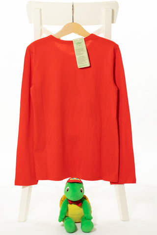Червена памучна блуза с надпис, BENETTON (С ЕТИКЕТ)/ 7-8г., 130см.