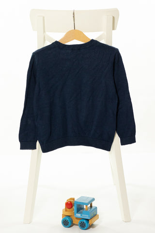 Мек елегантен пуловер в тъмносиньо с V деколте, CYRILLUS/ 4г., 104см.