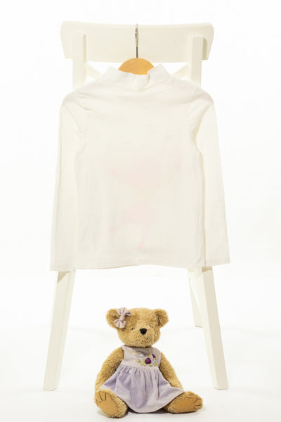 Снежнобяла памучна блуза с дълъг ръкав и висока яка със забавна щампа, DU PAREIL AU MEME/ 6г., 116см.