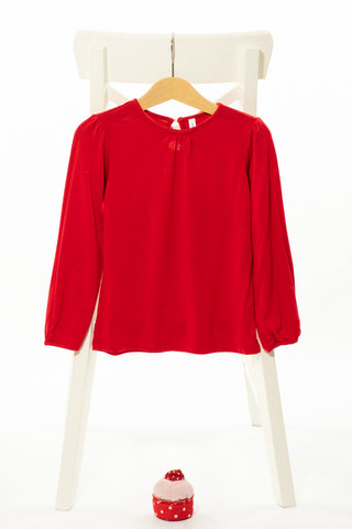 Нежна блуза в алено червено с малки блестящи камъчета, IDEXE/ 3-4г., 104см.
