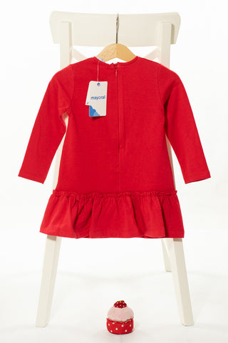 Топла плътна рокля в алено червено с щампа на момиченце, MAYORAL (С ЕТИКЕТ)/ 24м., 92см.