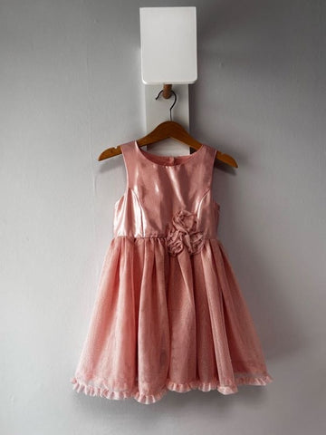 Официална розова рокля със сатенена горна част и голяма лъскава пачка/3-4г