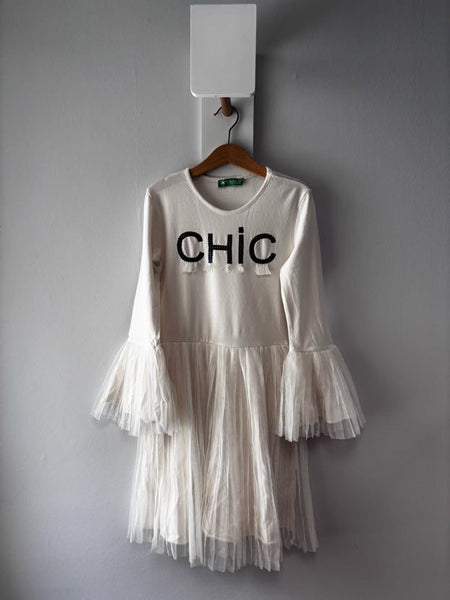 Ефектна бяла рокля с тюл CICHLID/11-12г