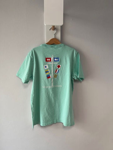 Ментова тениска с къс ръкав с щампа на гърба Vineyard Vines/М