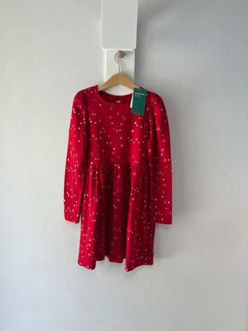 Червена рокля на звездички с дълъг ръкав с ЕТИКЕТ H&M/122-128см/6-8г