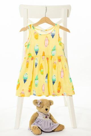 Памучна рокля в слънчево жълто на цветни папагали, H&M/ 18-24м., 92см.