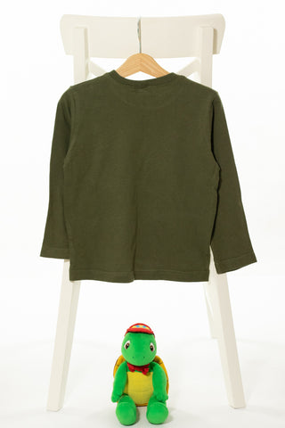 Мека блуза с дълъг ръкав в камуфлажно зелено с надпис, BENETTON/ 3-4г.
