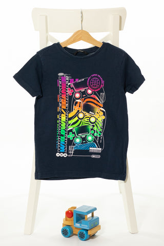 Тъмносиня тениска с цветна щампа, GEORGE/ 5-6г., 110-116см.