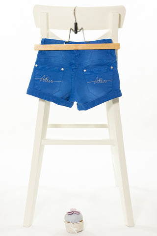 Дънкови къси панталони в наситено син цвят с джобове и ефектни копчета и капси, ATIVO/ 4г., 104см.