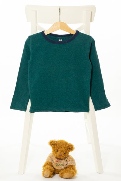 Мека блуза от органичен памук с дълъг ръкав в петролен зелен меланж, H&M/ 2-4г., 98-104см.