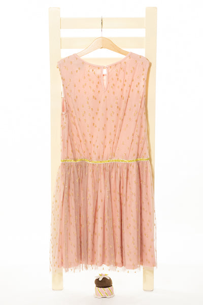 Елегантна тюлена рокля със златисто ламеи коланче в нежно пепел от рози, THE NEW/ 13-14г.