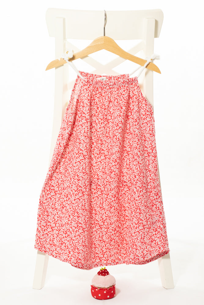 Кокетна червена памучна рокля на ситни цветя, H&M/ 5-6г.,120см.