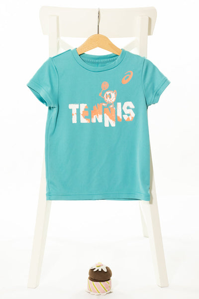 Спортна тениска в тюркоазен цвят с цветна щампа, ASICS/ ХS, 4-5г.