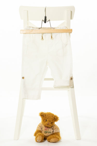 Ефирен ленен бял панталон с джобове и връзки на талията, H&M/ 9-12м., 80см.