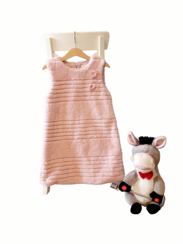 Розова зимна рокля с цветя и перлени мъниста Happy House 6/7 г.