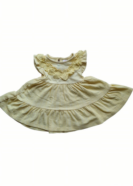 Ефирна жълта рокля на бели линии с дантела LCWaikiki/9-12м/74-80см
