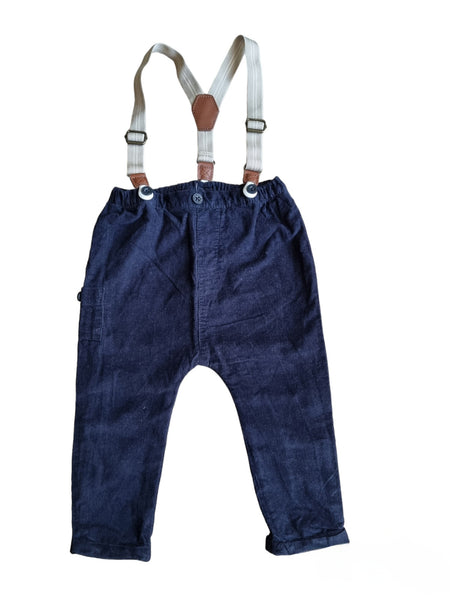 Плътни тъмно сини джинси с тиранти NEXT/9-12м/80 см