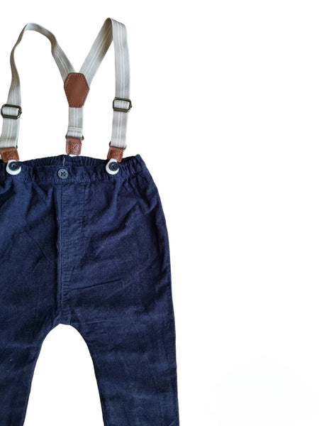 Плътни тъмно сини джинси с тиранти NEXT/9-12м/80 см
