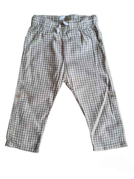 Летен тънък кариран панталон в бежово и бяло H&M/80см/9-12м