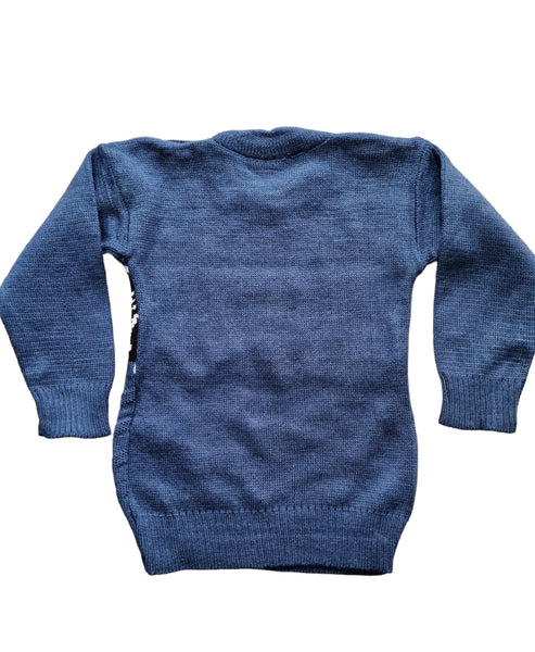 Син плетен пуловер с коледен десен CEM/4-5г