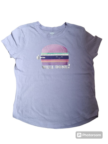 Памучна лилава тениска с къс ръкав с щампа бургер /10-12г
