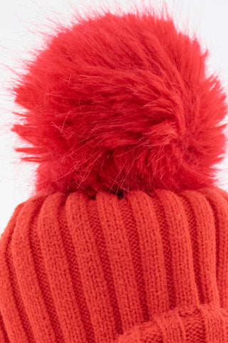 Алено-чевена шапка със ситна плетка с пухкав понпон, H&M/ 6-12м.
