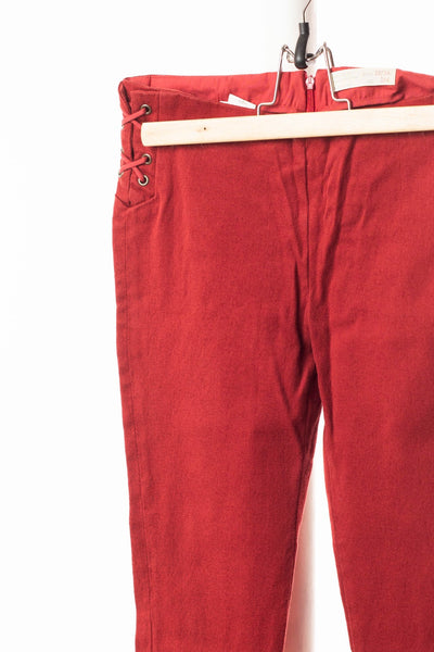 Спортно-елегантен панталон в керемидено червено с връзки Zara / 13-14г.