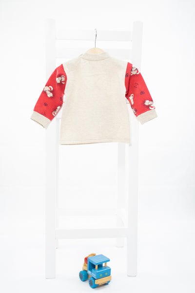 Ватирана блуза с червени ръкави  и слонче  /2-3г