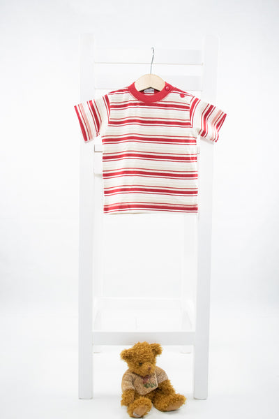 Тениска на червено, бежово и бяло райе/ Little Star (С ЕТИКЕТ) / 6-9м./ 74см.