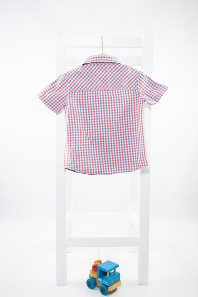 Риза с къс ръкав на цветно каре 1982/ 2-3г