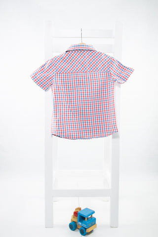 Риза с къс ръкав на цветно каре 1982/ 2-3г