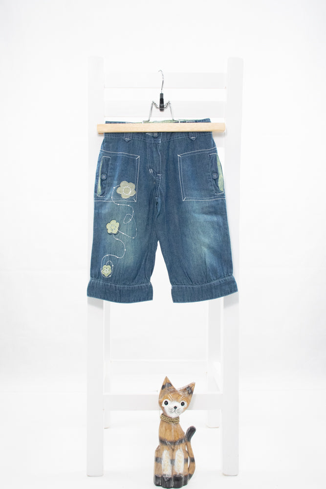Ефирен летен дънков панталон с платнени апликации на цветя Mariquita /3г