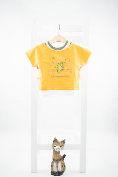 Тениска с топ в едно в портокалово оранжев цвят с апликация пеперуда и цветчета  (С ЕТИКЕТ) MC baby / 3г