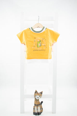 Тениска с топ в едно в портокалово оранжев цвят с апликация пеперуда и цветчета  (С ЕТИКЕТ) MC baby / 3г