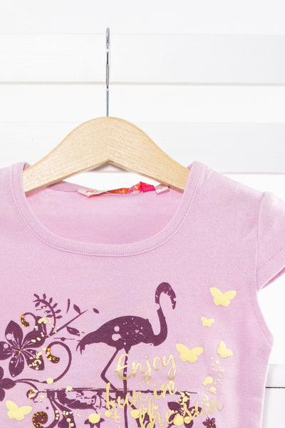 Тениска с къс ръкав във виолетов цвят с апликация фламинго (С ЕТИКЕТ)  MC baby / 2г