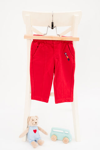Памучен панталон в алено червен цвят Original Marines / 6-9м.