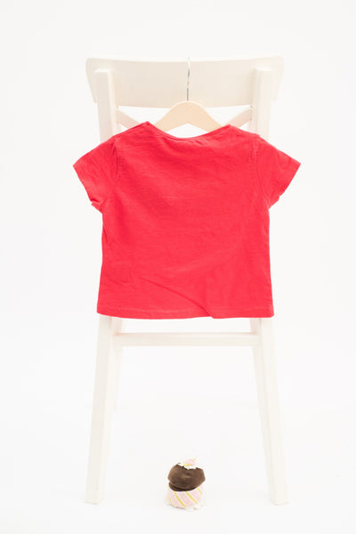 Тениска в ярко червено с надпис от пайети, ZARA / 12-18м.