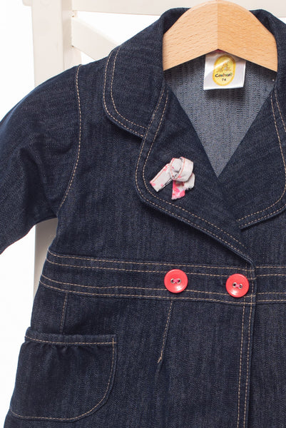 Кокетно дънково палто в мастилено синьо с розови копчета Contrast / 9м.