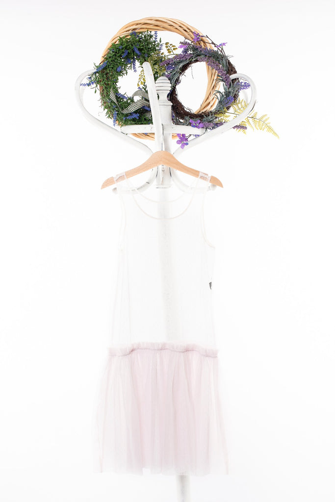 Мрежеста рокля с ниска талия в блед люляков цвят Benetton / 10-12г.